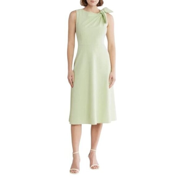 Eliza J Womens Light Green Sleeveless Fit Flare Bow Detail Midi Dress Sz 8 New - Picture 1 of 8